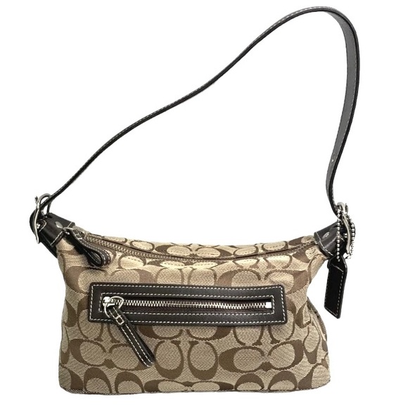 Coach Handbags - Coach Signature Baguette Hobo Shoulder Bag - Khaki Canvas/Brown Leather, F06044
